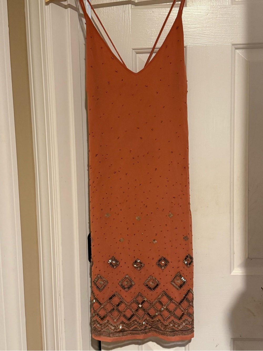 White House Black Market Coral Beaded Mini Slip Dress